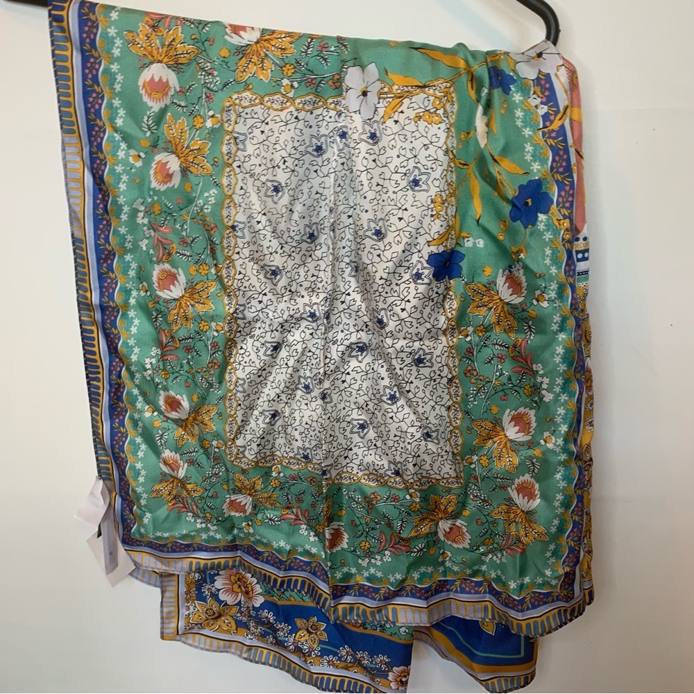 Ann Taylor Silk Scarf with Floral Design in Blue and Green - Picture 6 of 8